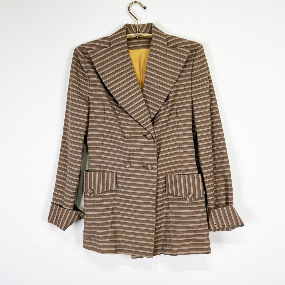 Vintage 50s 60s Brown striped blazer Bobby Jean Chicago long jacket Size XS - Picture 2 of 9